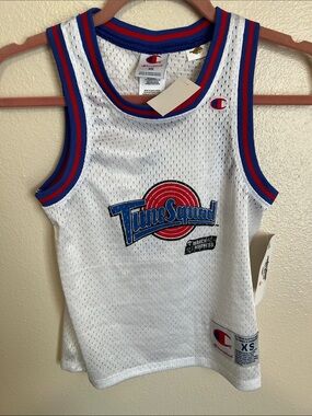 Champion Tune Squad White Mesh Jersey with Blue and Red Trim